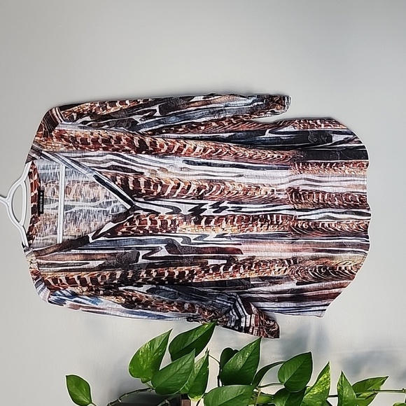 DAVID Cline snake long sleeve tunic top shirt medium brown black v neck - Picture 1 of 5